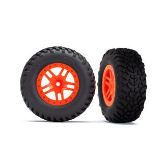 Traxxas  5892 Reifen auf Felge SCT Split-Spoke orange (2) 4WD v/h, 2WD h (