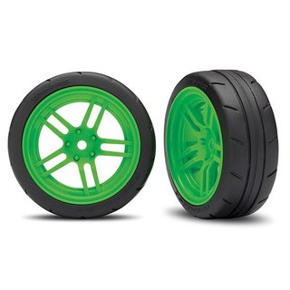 Traxxas  8373G Reifen auf Felgen verklebt Split-Spoke Felge grn vorn (2)