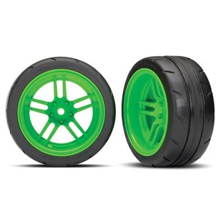 Traxxas  8374G Reifen auf Felgen verklebt Split-Spoke Felge grn hinten Bre