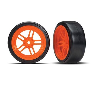 Traxxas  8376A Reifen auf Felgen verklebt Split-Spoke Felge orange vorn