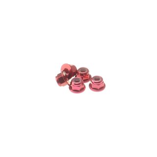 Hiro Seiko 3mm Alloy Flange Nylon Nut  [Red] ( 5 pcs)