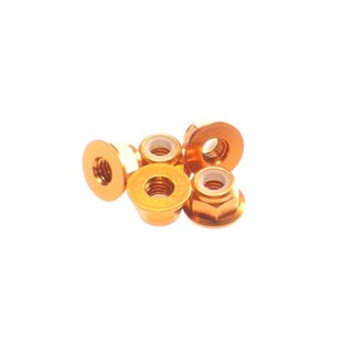 Hiro Seiko 4mm Alloy Flange Nylon Nut  [Orange] ( 5 pcs)