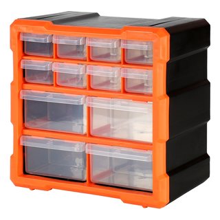 Robitronic R14037O Kleinteilemagazin mit 12 Schubladen Orange