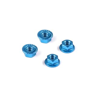 ALU NUT M4 WITH SERRATED FLANGE - BLUE (4)
