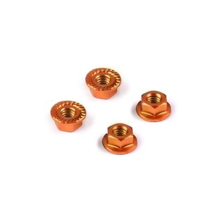 ALU NUT M4 WITH SERRATED FLANGE - ORANGE (4)