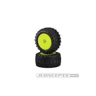 JConcepts Scorpios - green compound - pre-mounted, yellow wheels (2pcs)(Fits - Losi Mini-T 2.0 | Mini-B rear)