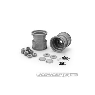 JConcepts Tribute 73s - 3.2 x 3.6 Monster Truck wheel w/ adaptors (gray / silver) - 2pc.