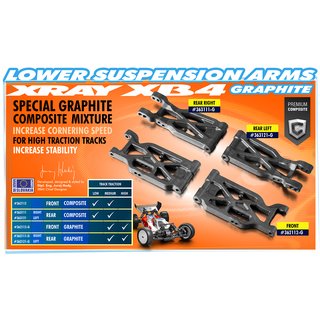 Xray 363121-G COMPOSITE SUSPENSION ARM REAR LOWER LEFT - GRAPHITE